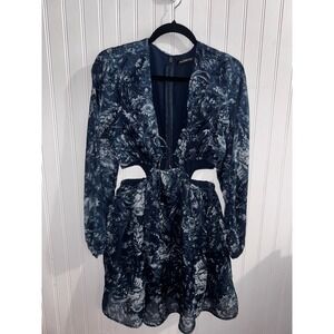 Abercrombie & Fitch Blue Floral Cut-Out Long Sleeve Mini Dress Womens Medium